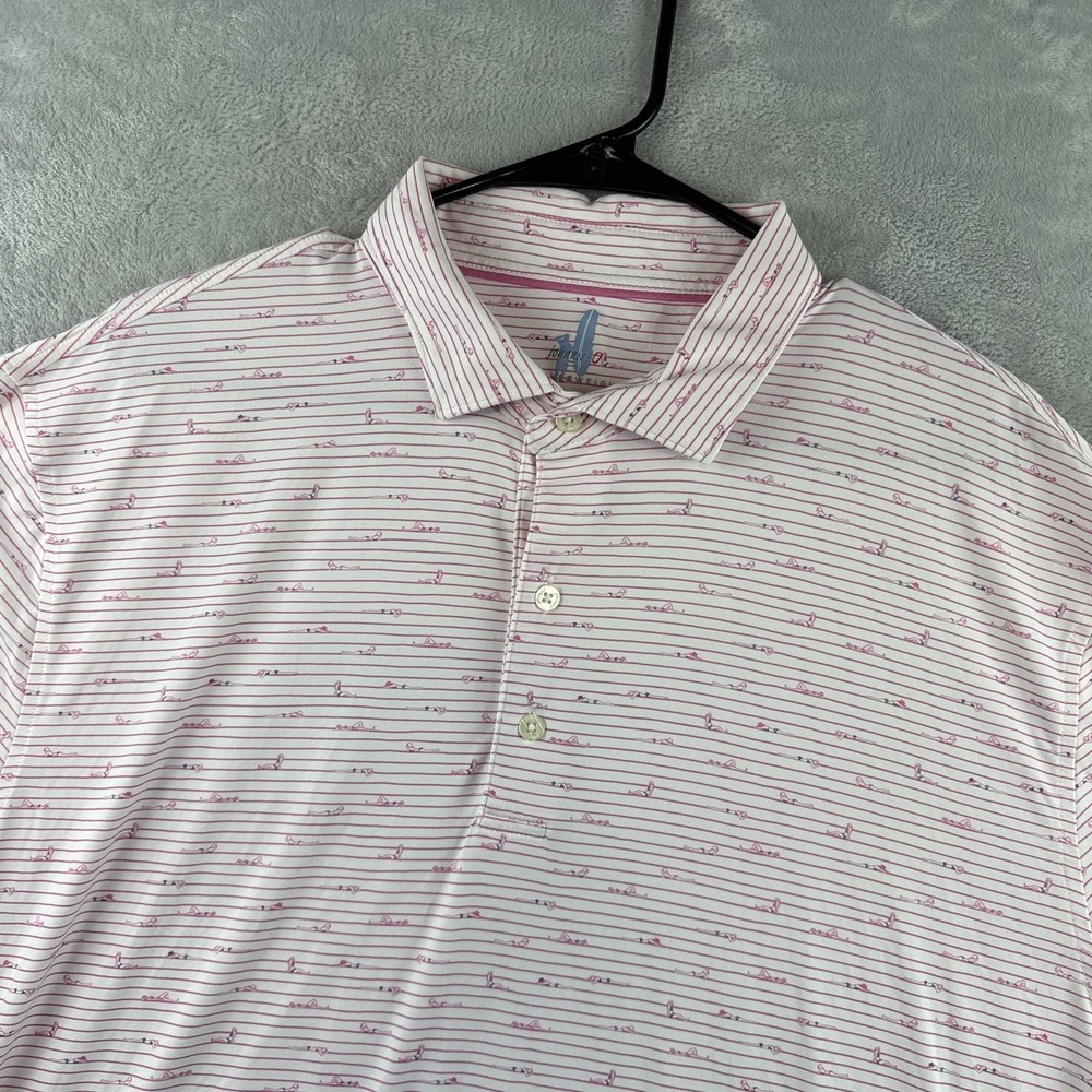 Johnnie-O Featherweight Polo Shirt Mens XL White Striped Sedona Golf UPF 50